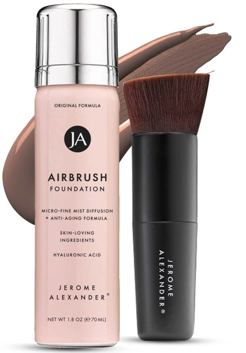 Jerome Alexander MagicMinerals airbrush foundation bottle dispensing a light mist for even coverage.