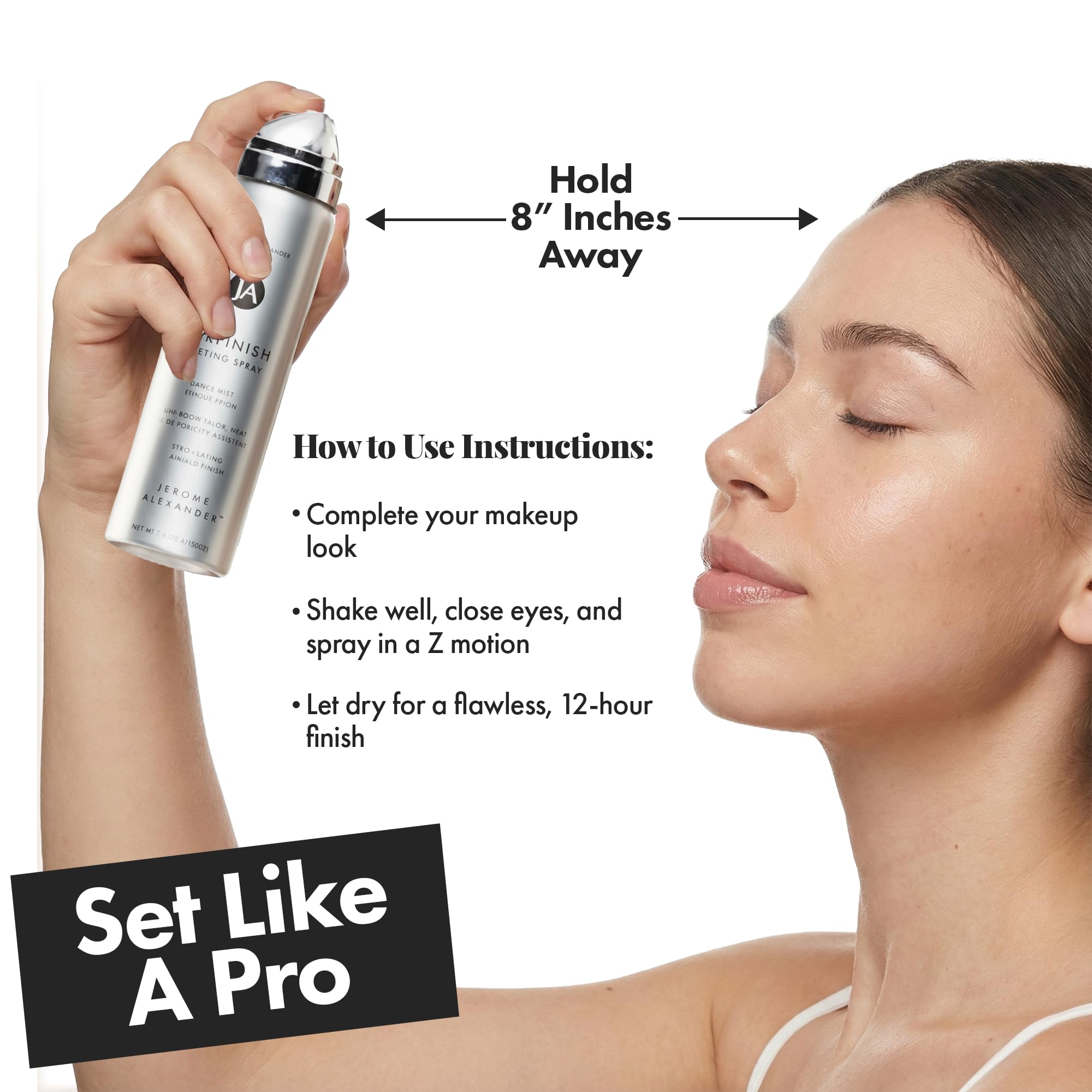 Jerome Alexander MagicMinerals AirFinish mist close-up shows fast absorption and comfort