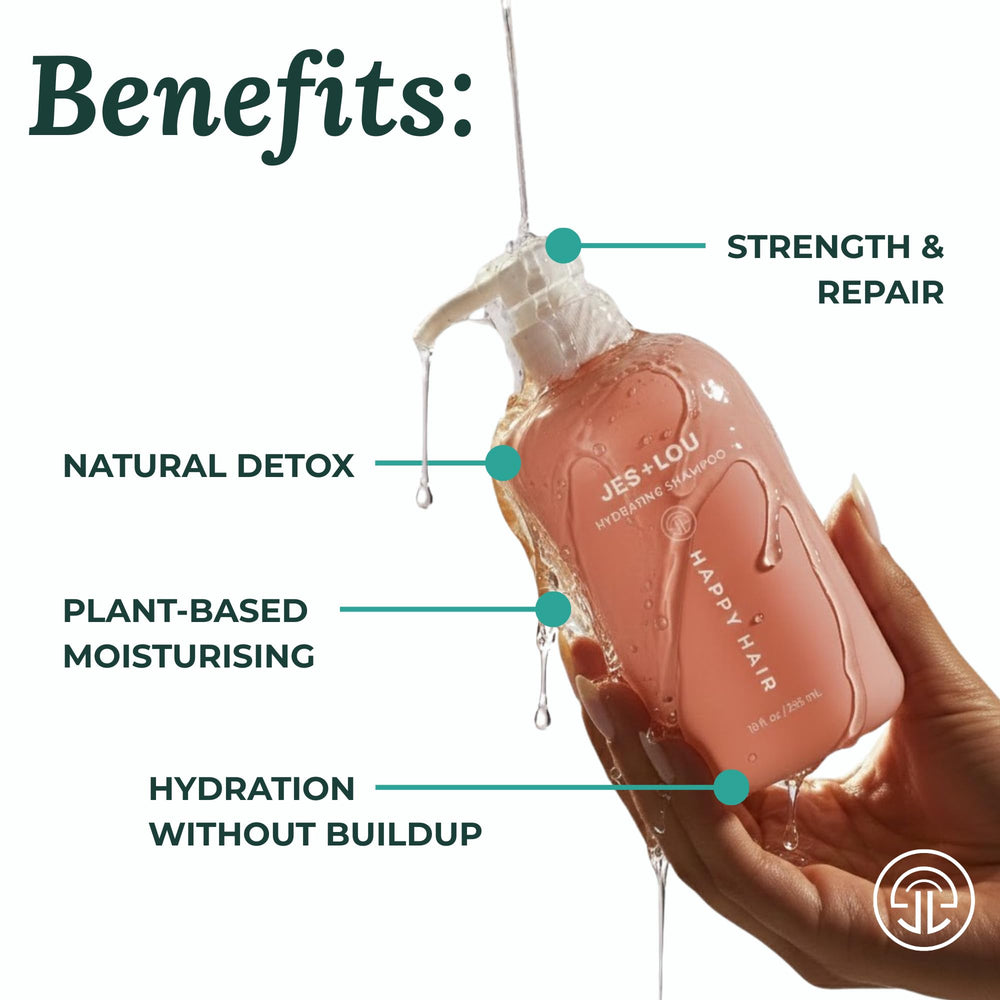 JES+LOU bottle packaging signals vegan, toxin-free care.