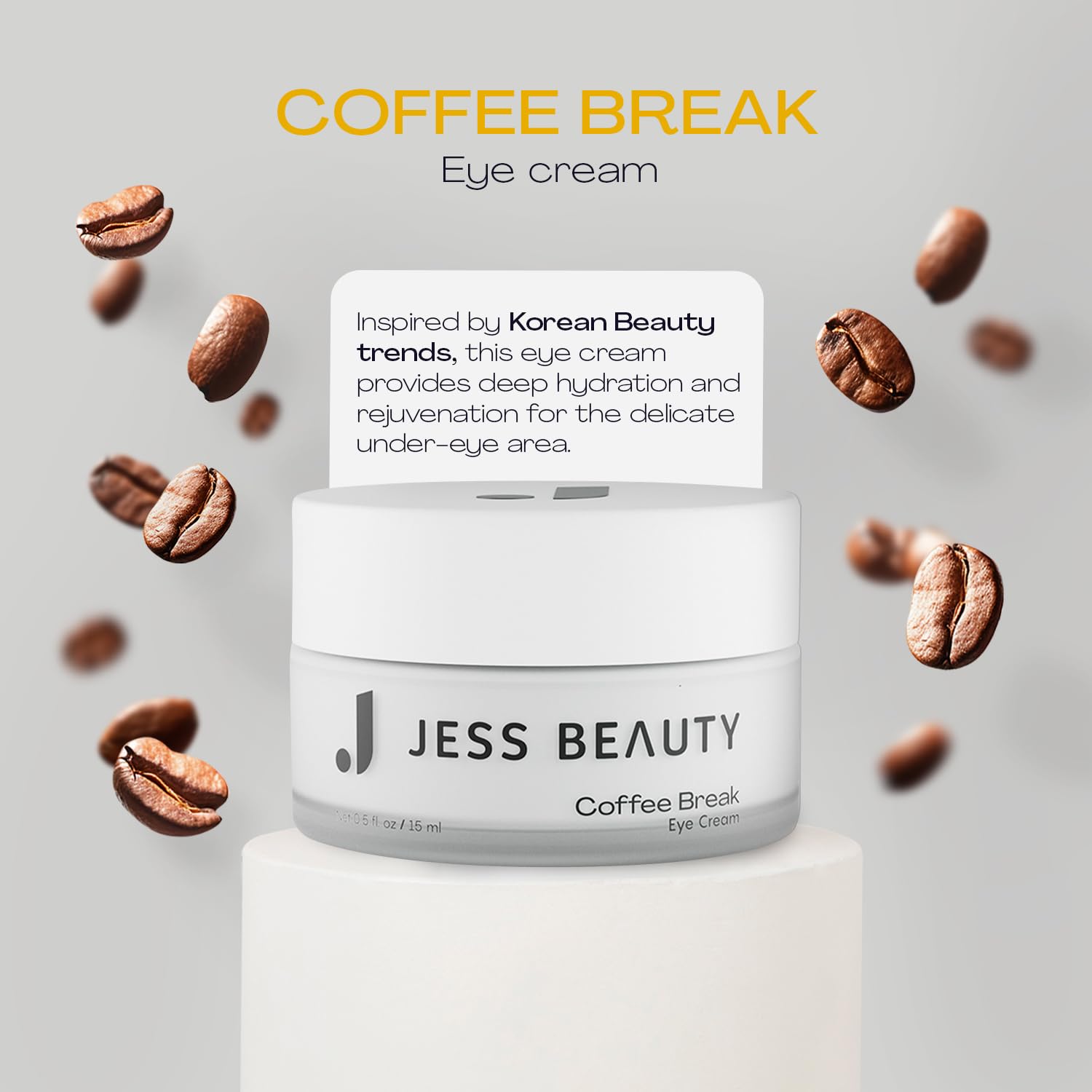 JESS BEAUTY Coffee Break Eye Cream 1% caffeine supports brighter under eye area.