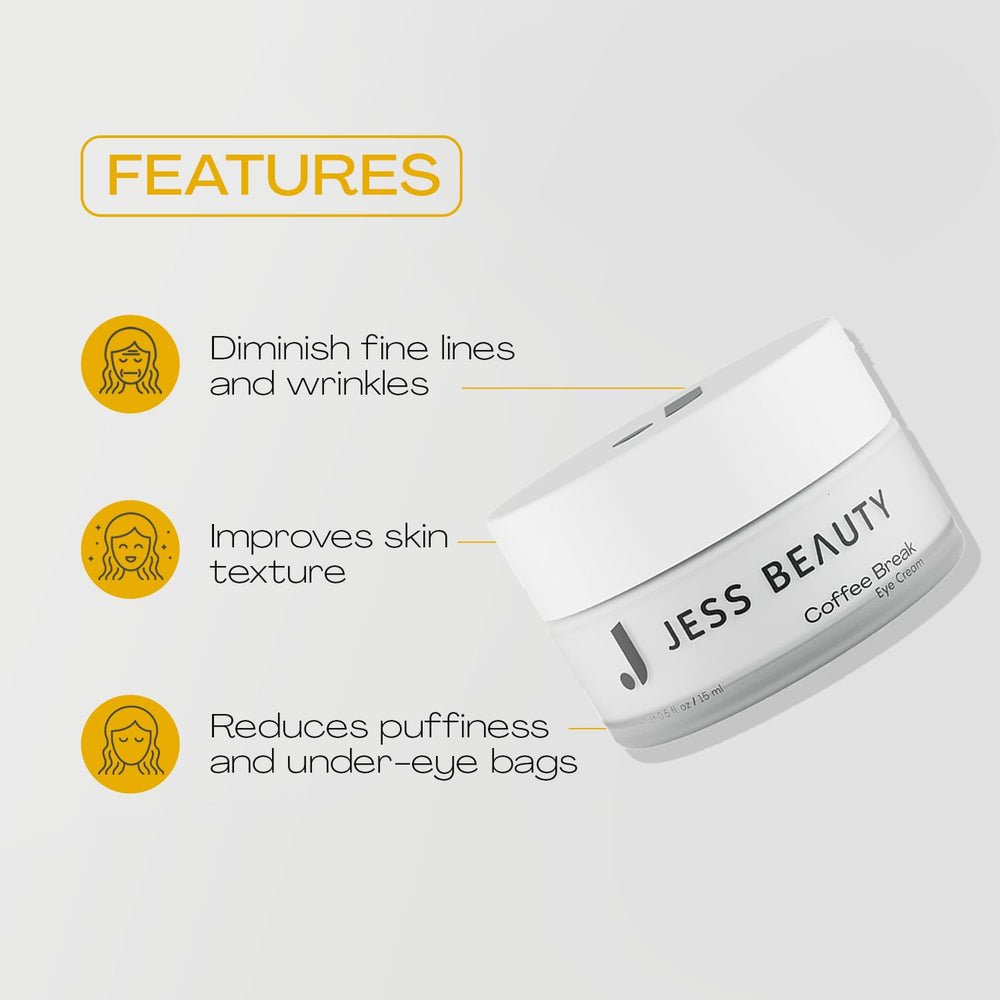 JESS BEAUTY Coffee Break Eye Cream emphasizes hydration with squalane and glycerin.
