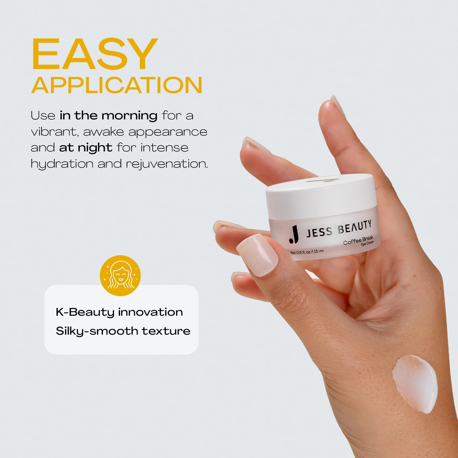JESS BEAUTY Coffee Break Eye Cream texture offers a non greasy finish.
