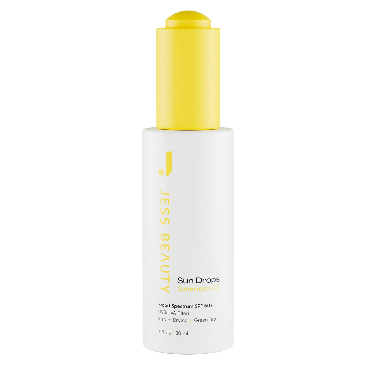 JESS BEAUTY Face Sunscreen Sun Drops SPF 50 bottle for daily sun protection and hydration.