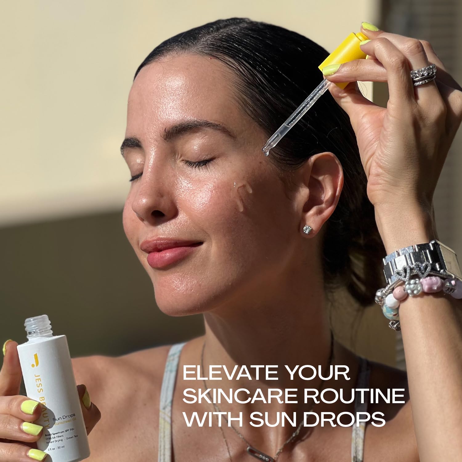 JESS BEAUTY Sunscreen Sun Drops in step-by-step view for easy daily use.