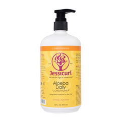 Jessicurl Aloeba Daily Conditioner bottle showing weightless hydration for fine hair.
