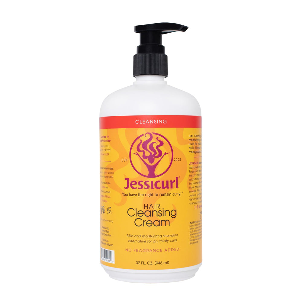 Jessicurl Hair Cleansing Cream bottle pour, gentle moisturizing cleanse for curly hair