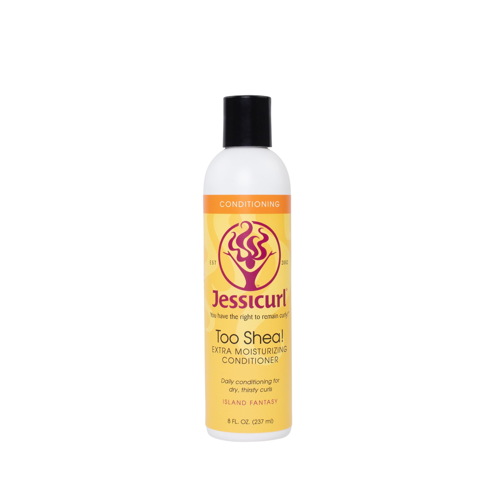 Jessicurl Too Shea bottle highlights a hydrating formula for dry curls.