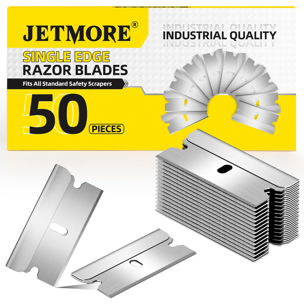 Jetmore single-edge blades in a 50-pack box for precise scraping