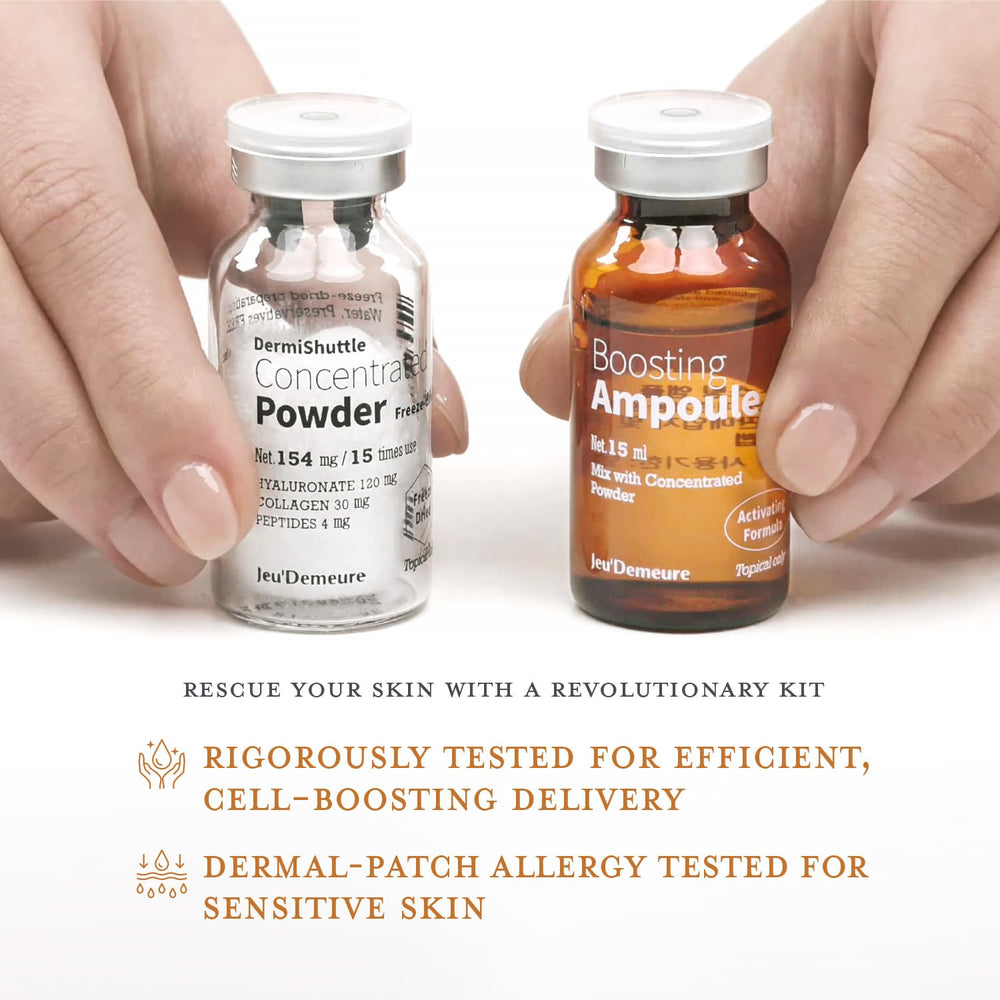 User applying DermiShuttle serum as part of a daily routine.