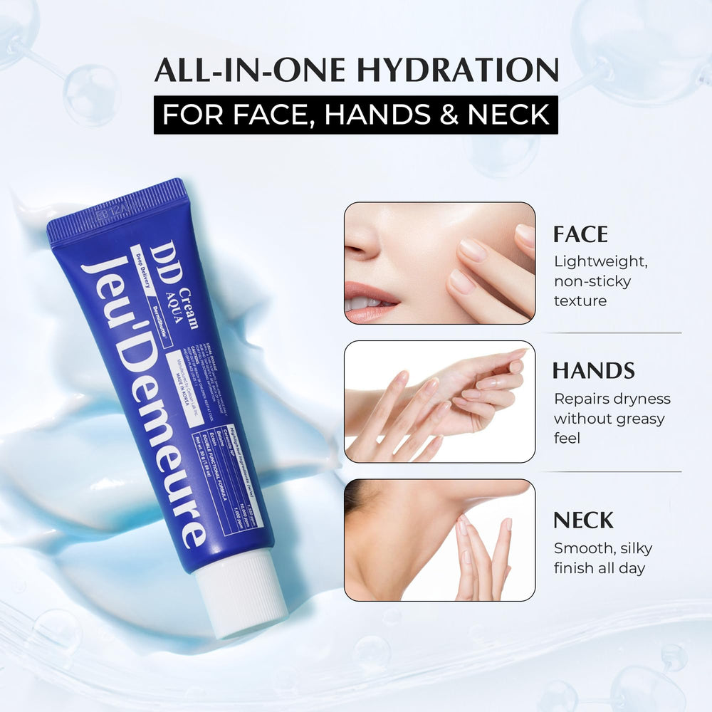 JEU'DEMEURE DermiShuttle DD Cream neck application for daily use.