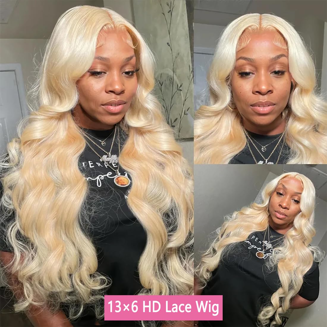 Jewhaut blonde 613 body-wave wig featuring soft waves and ample density for volume.