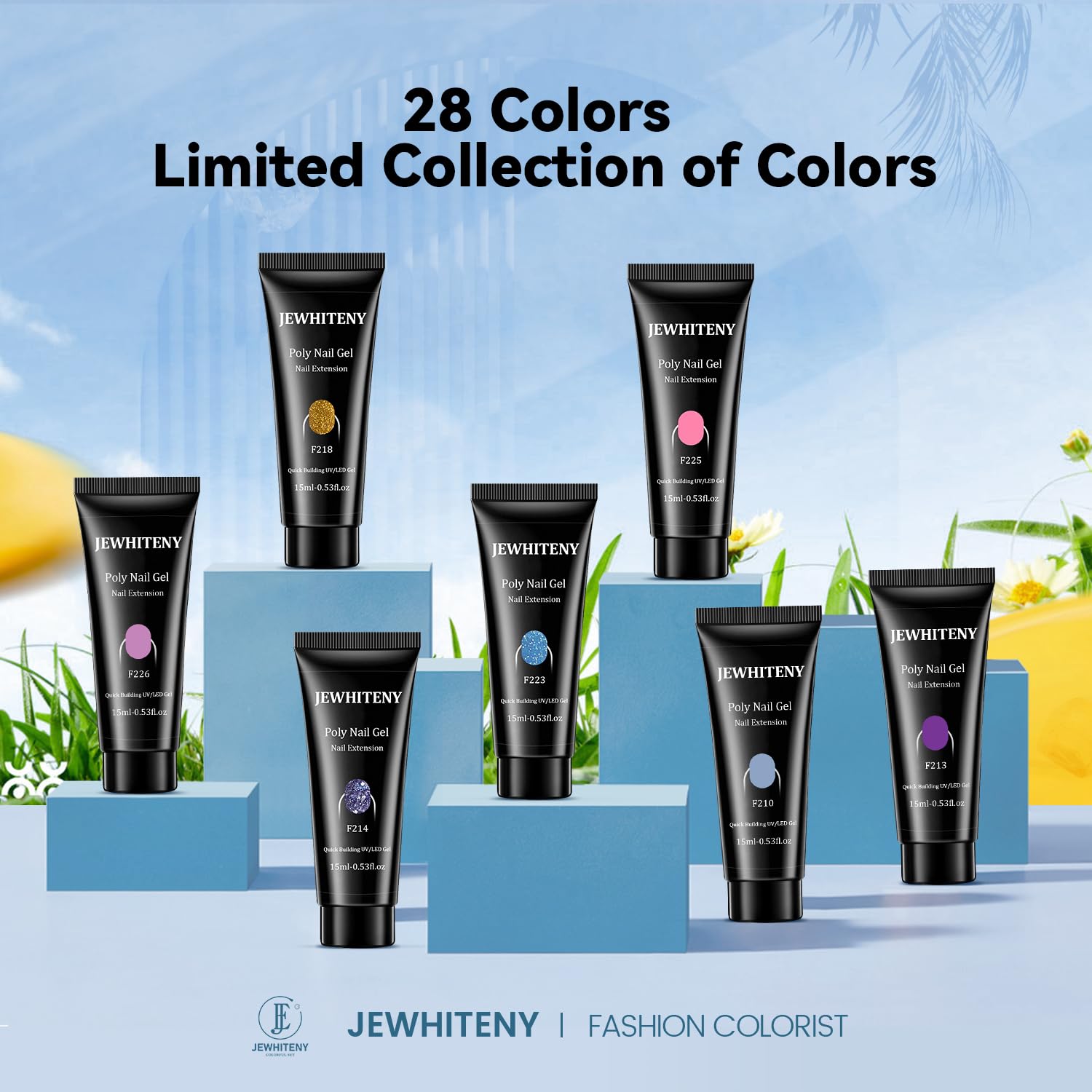 JEWHITENY color swatches showing vibrant gel shades for DIY nail art