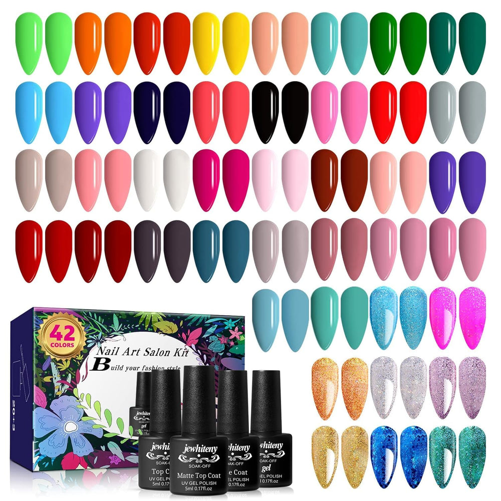 JEWHITENY 45-piece gel kit with diverse colors for at-home manicures