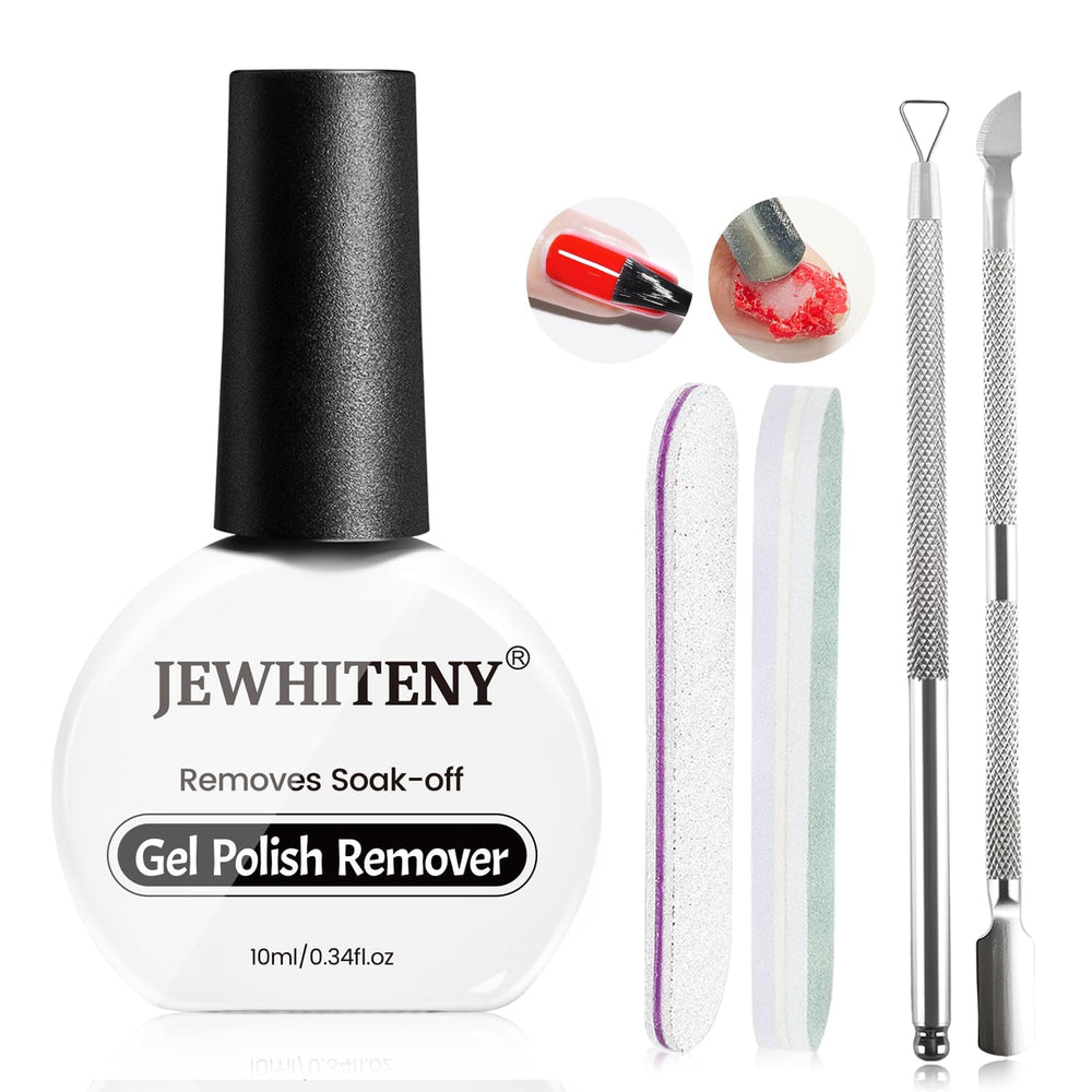 JEWHITENY gel polish remover bottle, 10 ml, ideal for quick on-the-go polish removal.