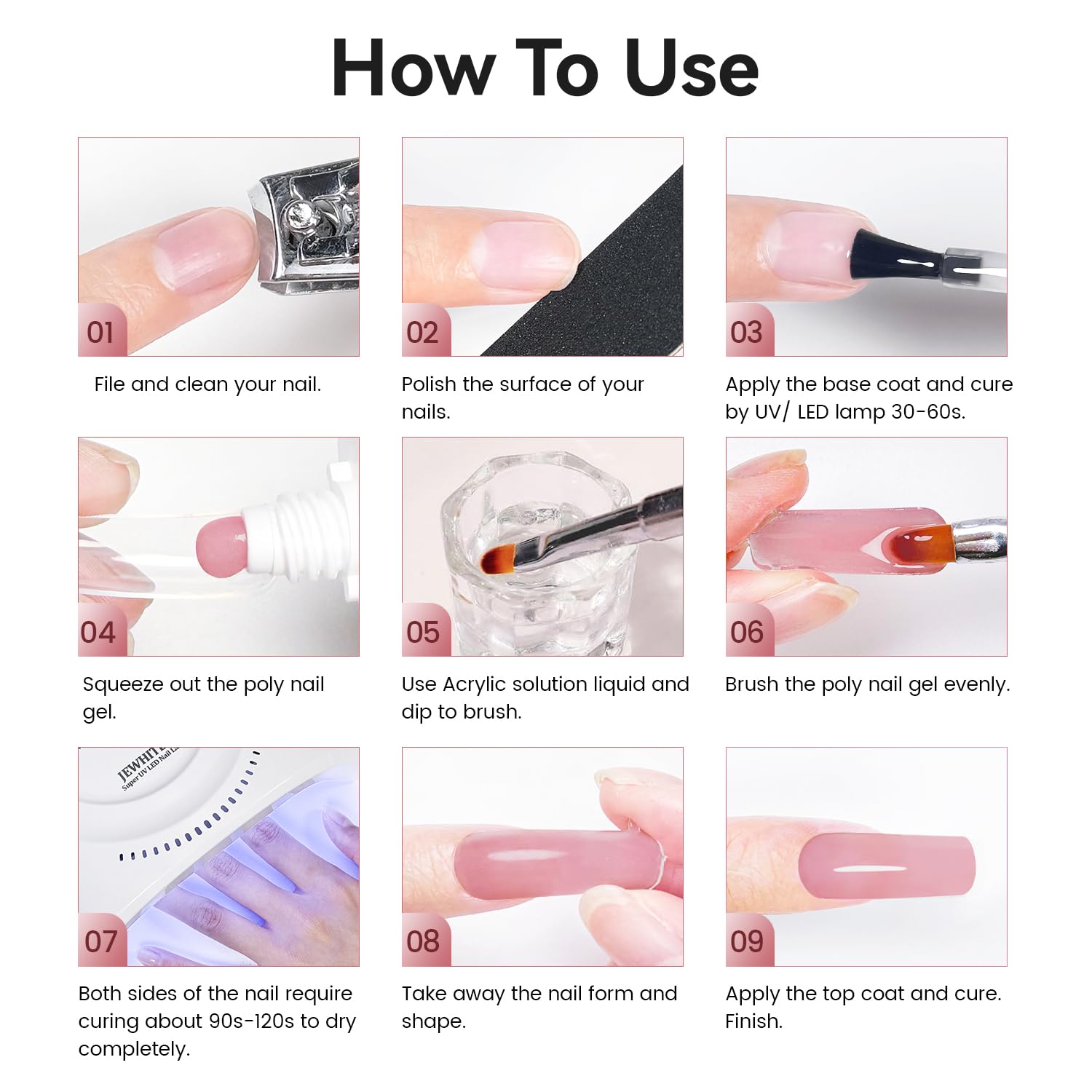JEWHITENY long-lasting poly gel for weeks of wear.
