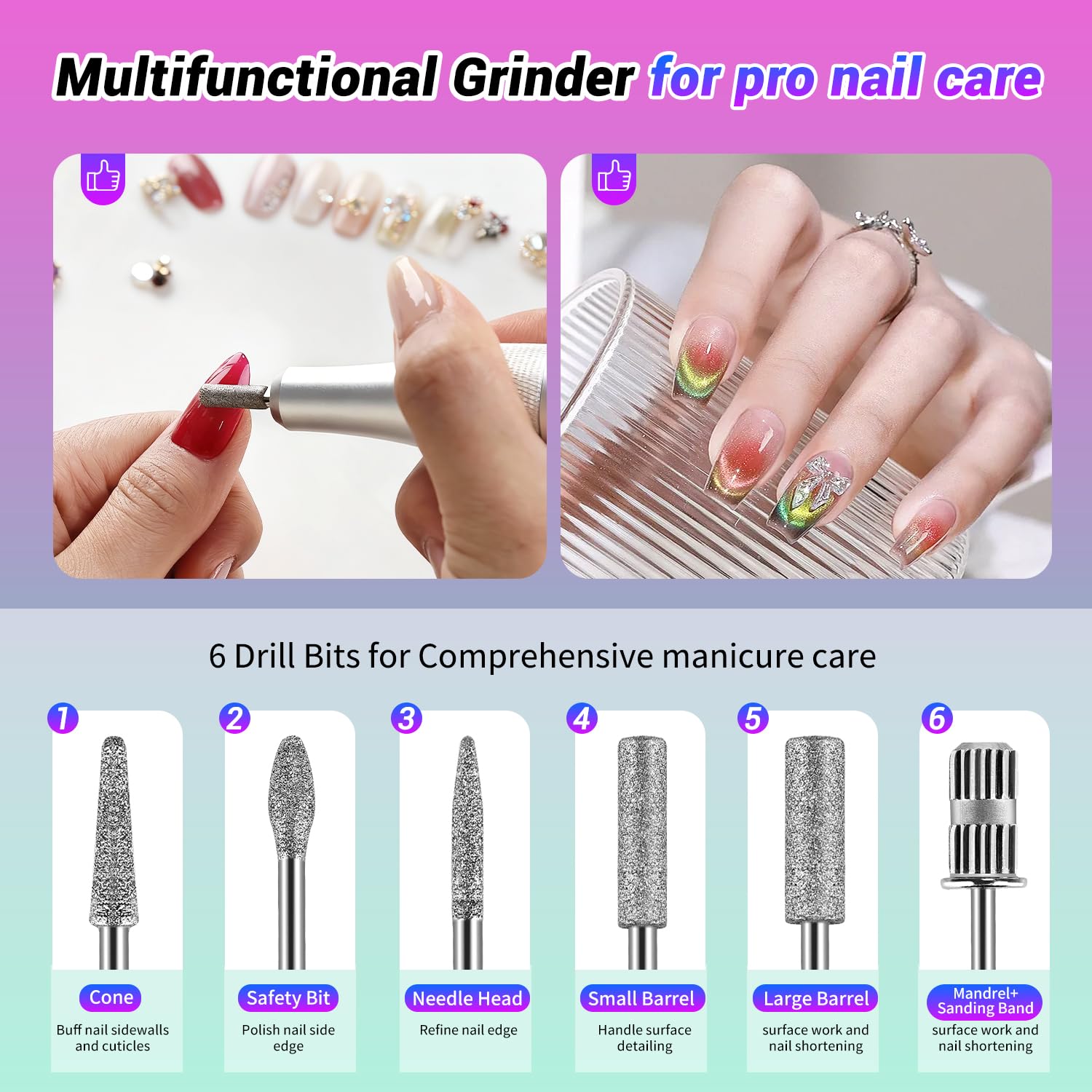 JEWHITENY nail drill with hanging clip and stand for stable use.