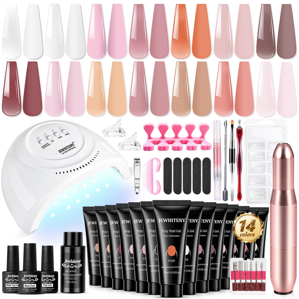 JEWHITENY poly gel kit with 48W lamp for at home nail extensions.