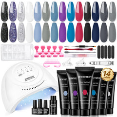 JEWHITENY poly nail gel kit with 14 colors displayed for creative gels at home