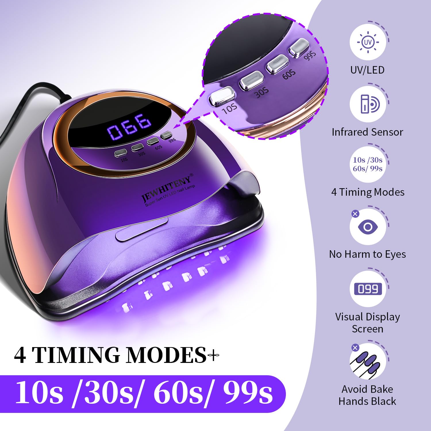 JEWHITENY Purple Fast UV Dryer intelligent display highlights timer options