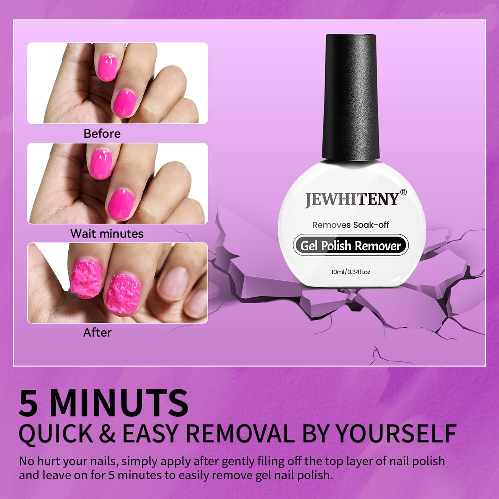 JEWHITENY remover demo on nails shows quick polish removal in action.
