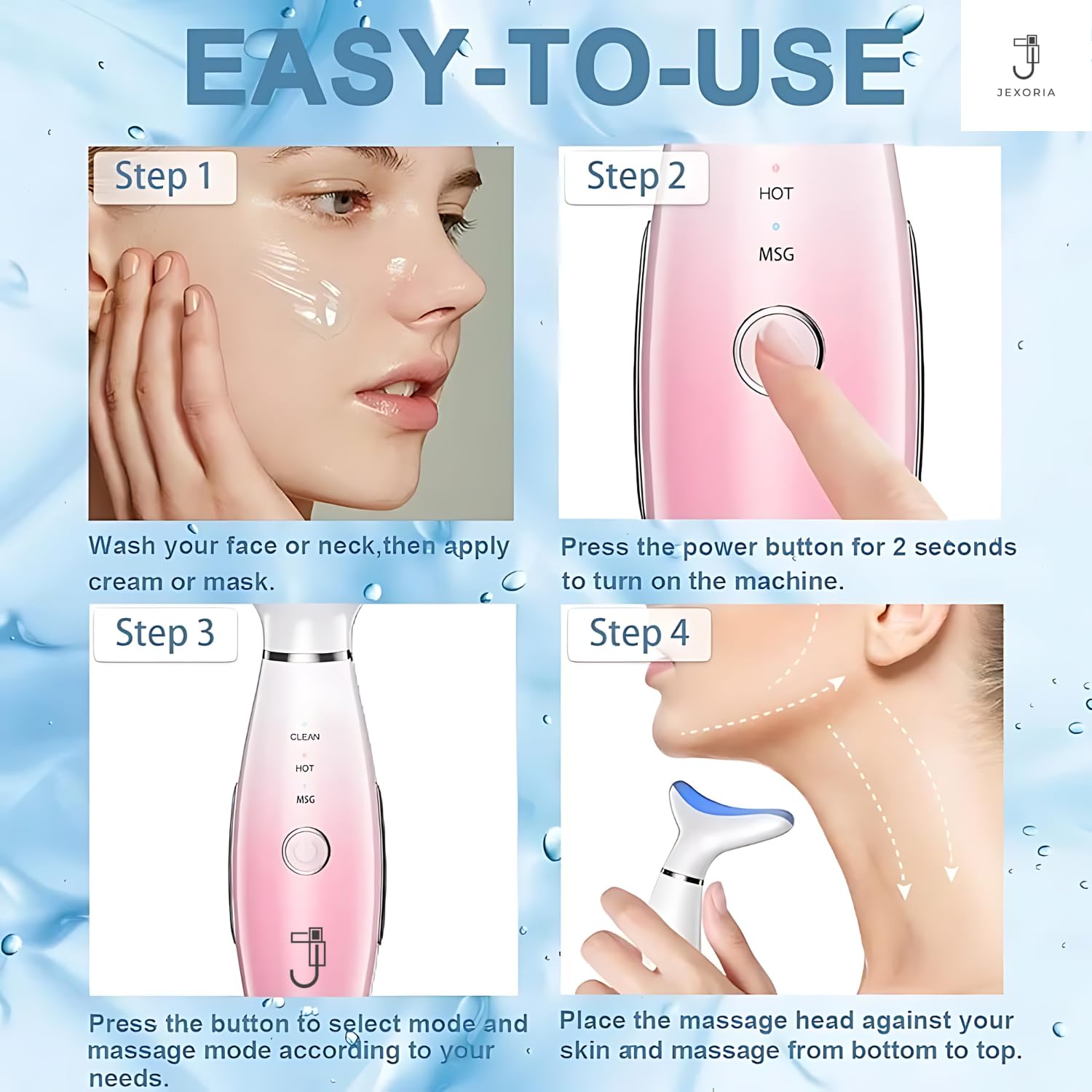 Jexoria ergonomic V-design in use on facial contours