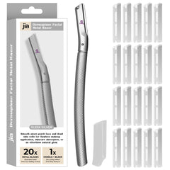 Jia Dermaplane razor with Swiss-made blades for precise trimming and easy blade changes.