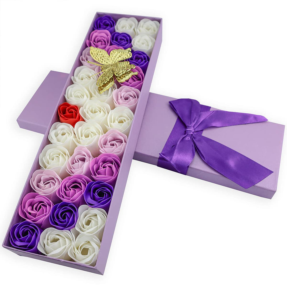 JIALEEY soap rose petals in purple gift box, ideal for Valentine’s Day.