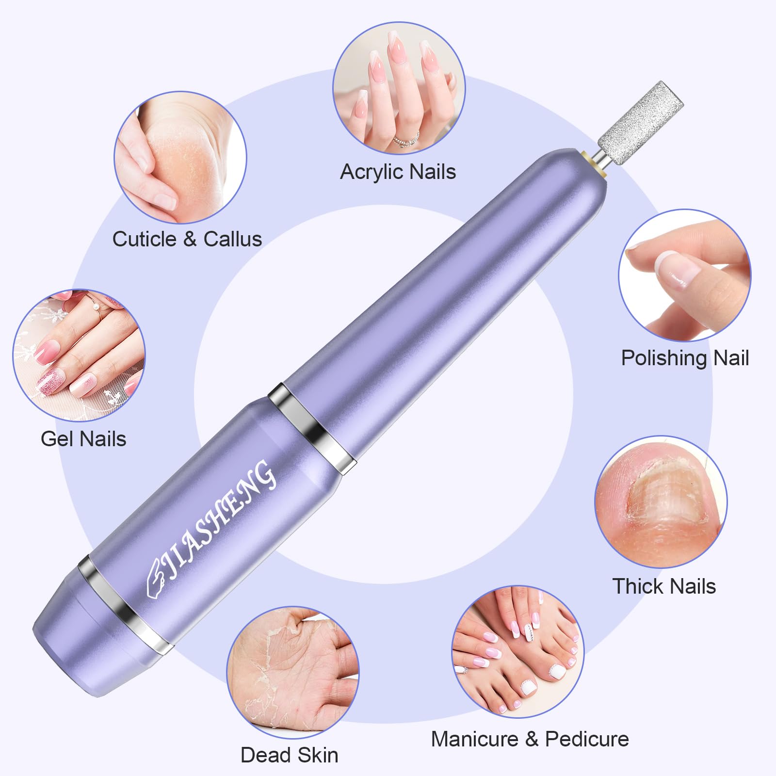 JIASHENG aluminum body nail drill with low heat and quiet operation.