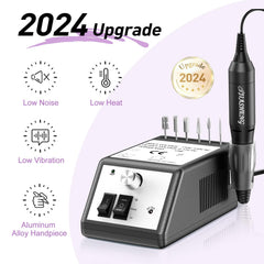 JIASHENG nail drill kit showing bits and sanding bands for versatile manicures