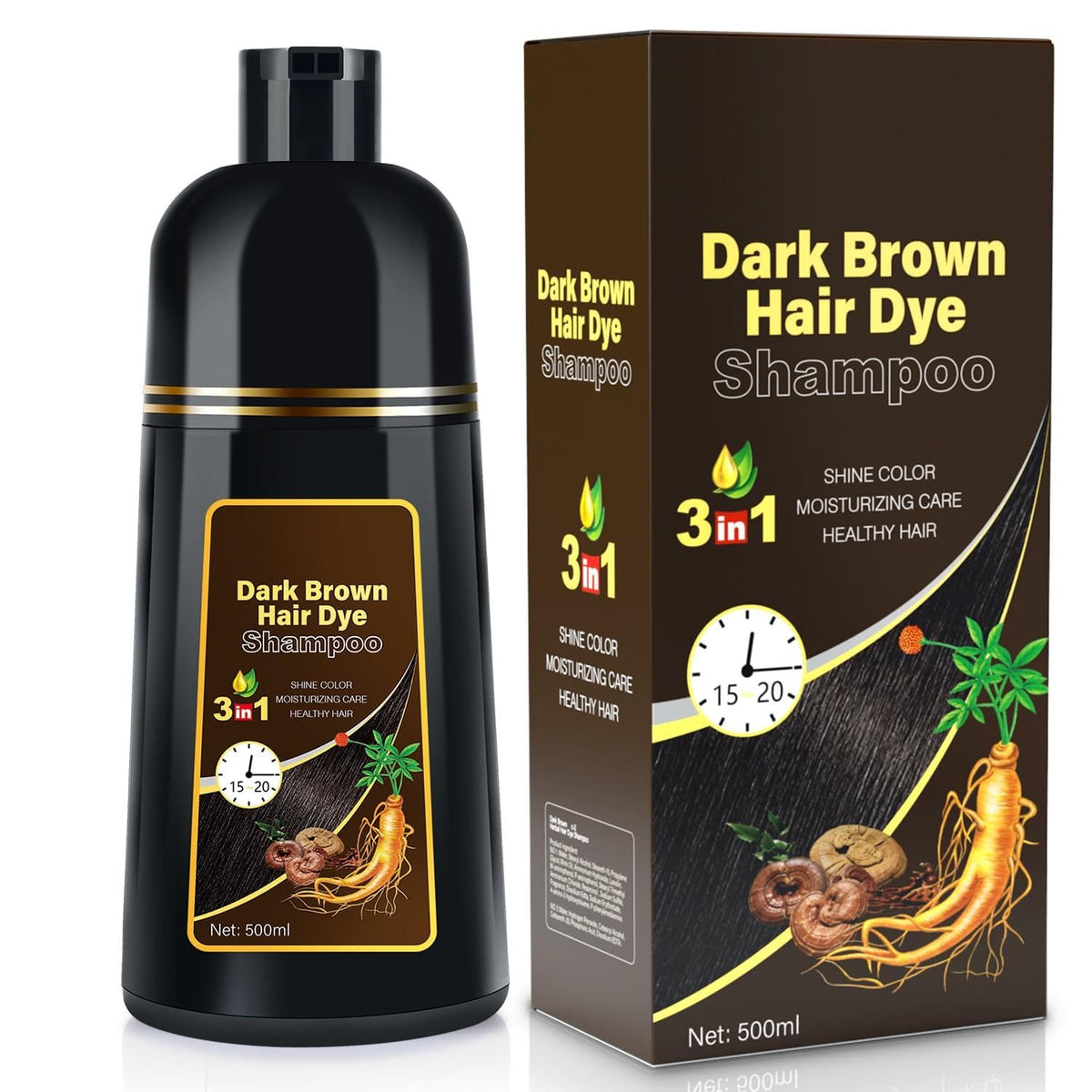 JIESSIA dark brown hair dye shampoo covers gray hair with natural color