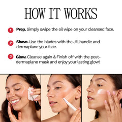 Two disposable dermaplane blades from Jill kit highlighting precision features