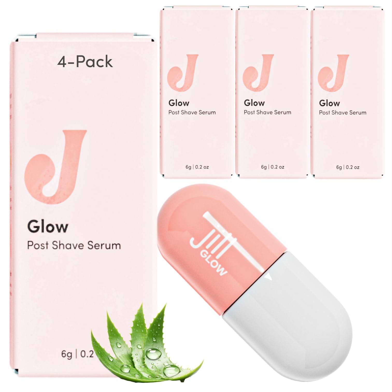 JILL Glow pack-shot with four pods for post-shave redness relief.