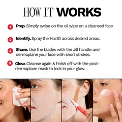 JILL Hair Identifying Spray lightweight mist dries quickly for seamless pre-shave prep.