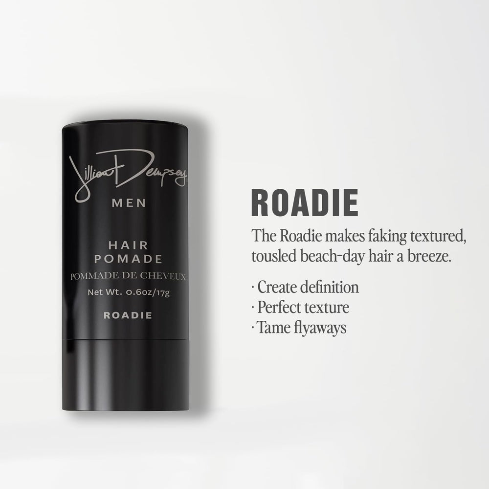 Jillian Dempsey Roadie Hair Pomade stick warmed in the palms creates flexible texture