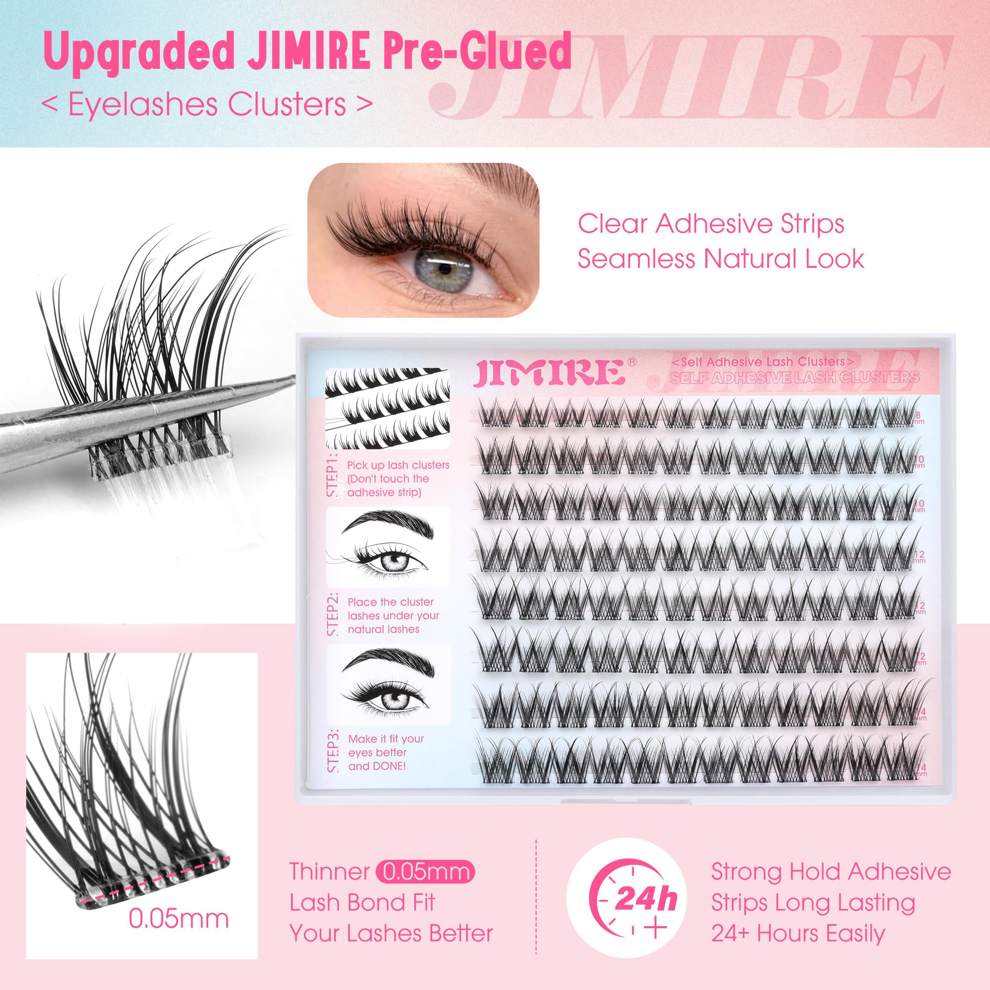 Jimire no-glue-needed lashes press-on for mess-free daily use.