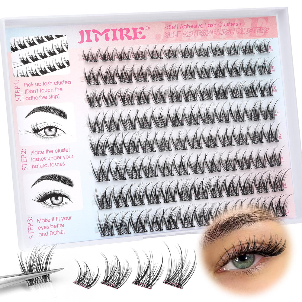 Jimire self-adhesive lashes wispy 8-14mm for natural day-to-night wear.