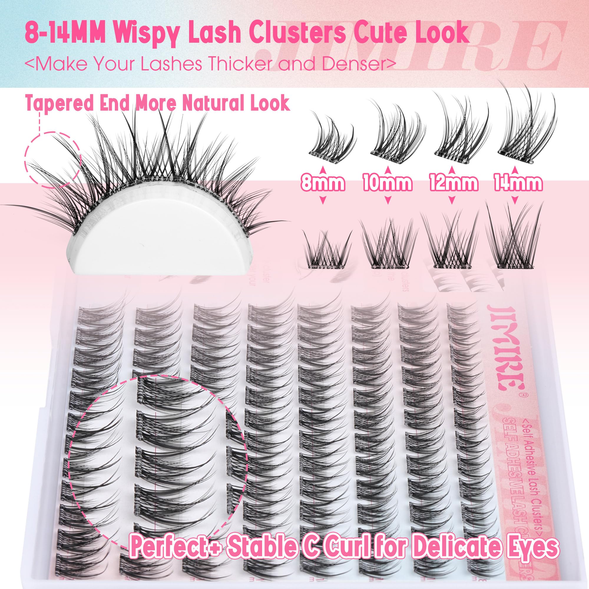 Jimire soft mink fibers lash clusters offer ultra-light comfort.