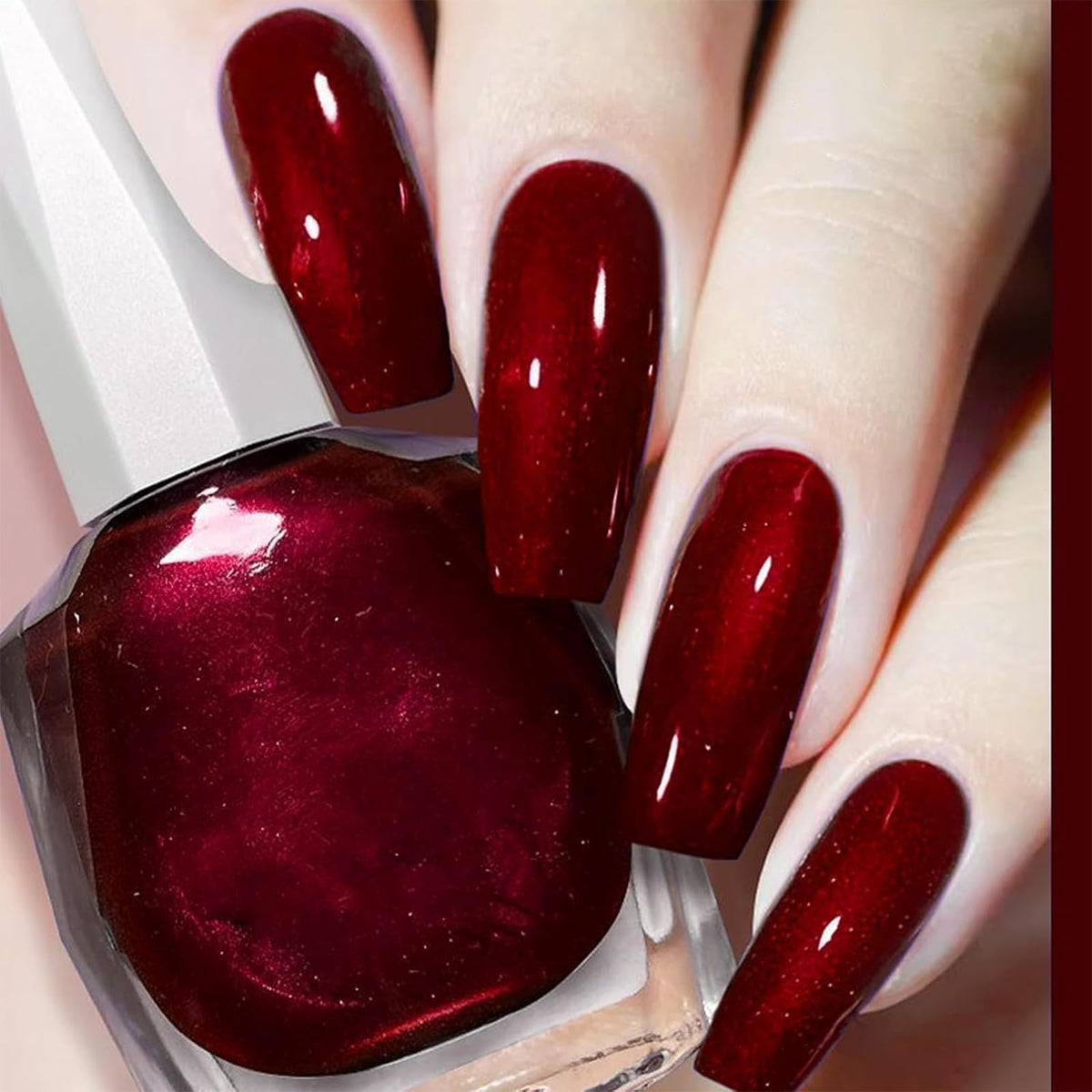 JimysCo COSMOO wine red nail polish bottle shows rich burgundy shade.