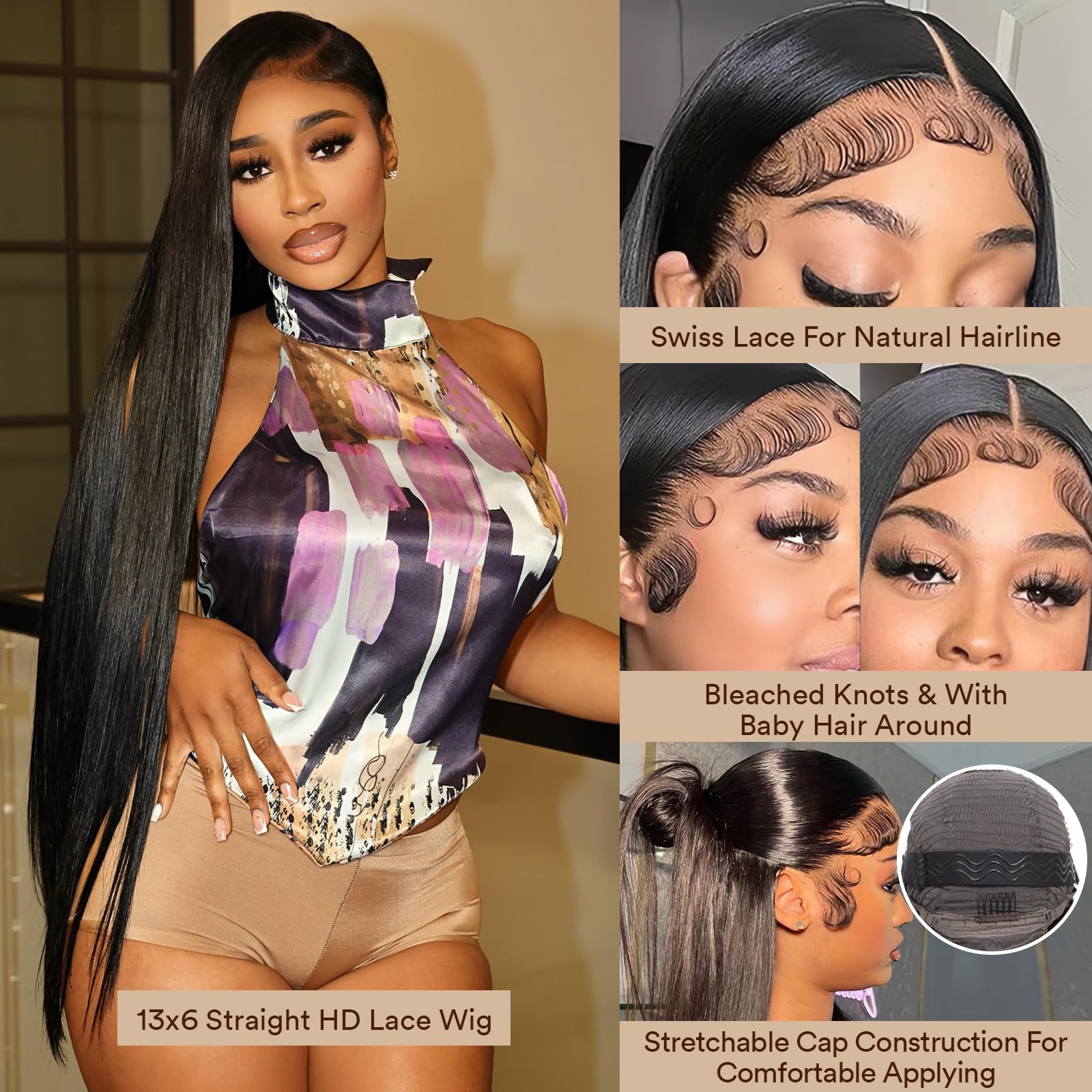 JINSIFENGHUANG 32-inch lace front wig back view with full volume and realistic scalp