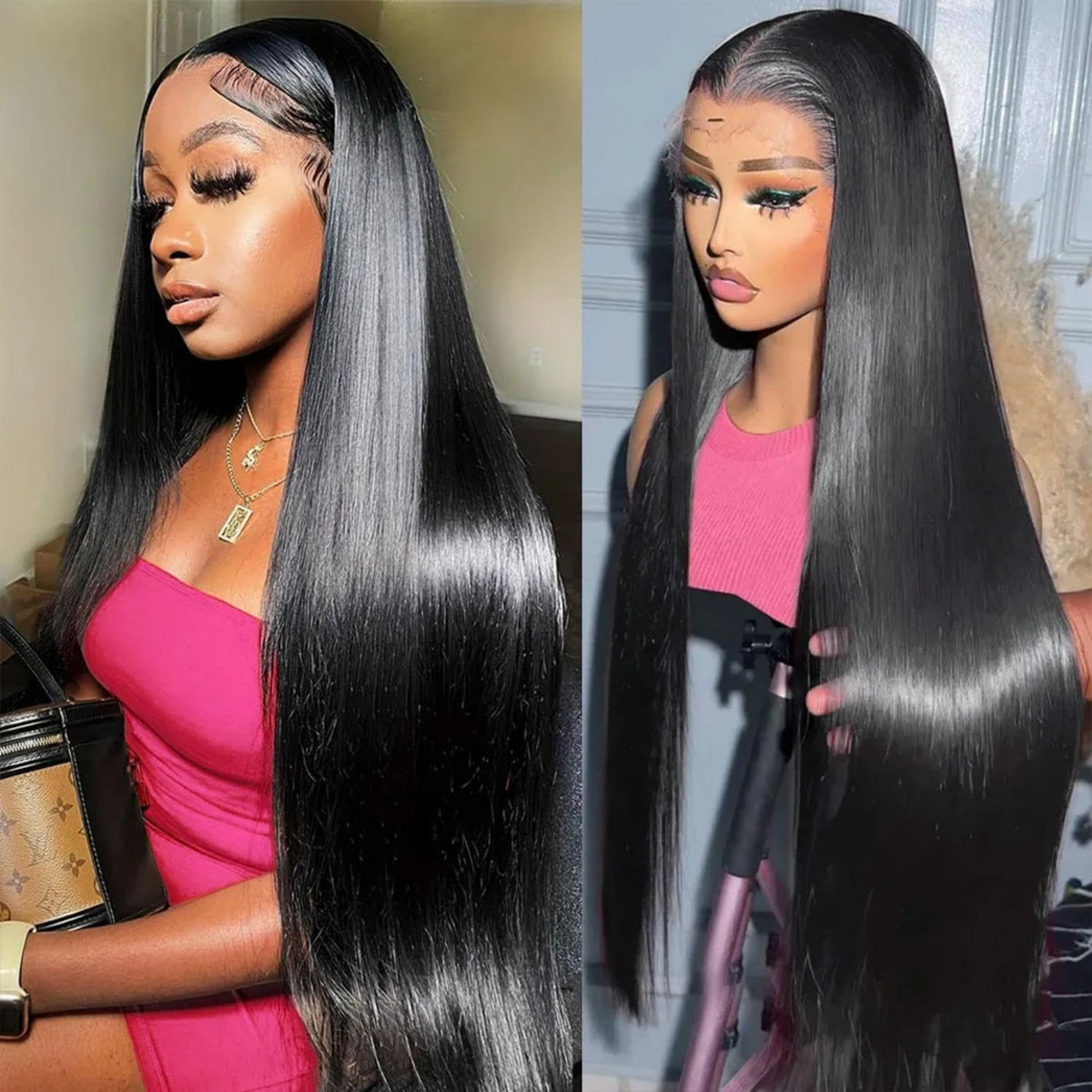 JINSIFENGHUANG 32-inch lace front wig front view with natural hairline for seamless parting options