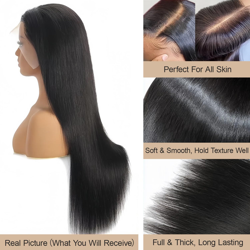 JINSIFENGHUANG 32-inch lace front wig side view showing straight Brazilian hair and fullness