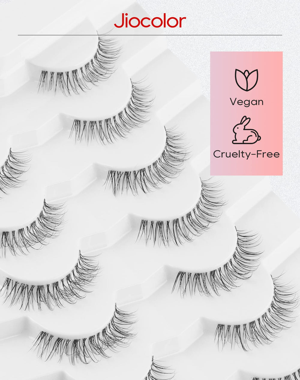 Jiocolor Fairy Strip Lashes soft synthetic fibers create a natural, comfortable, voluminous look.