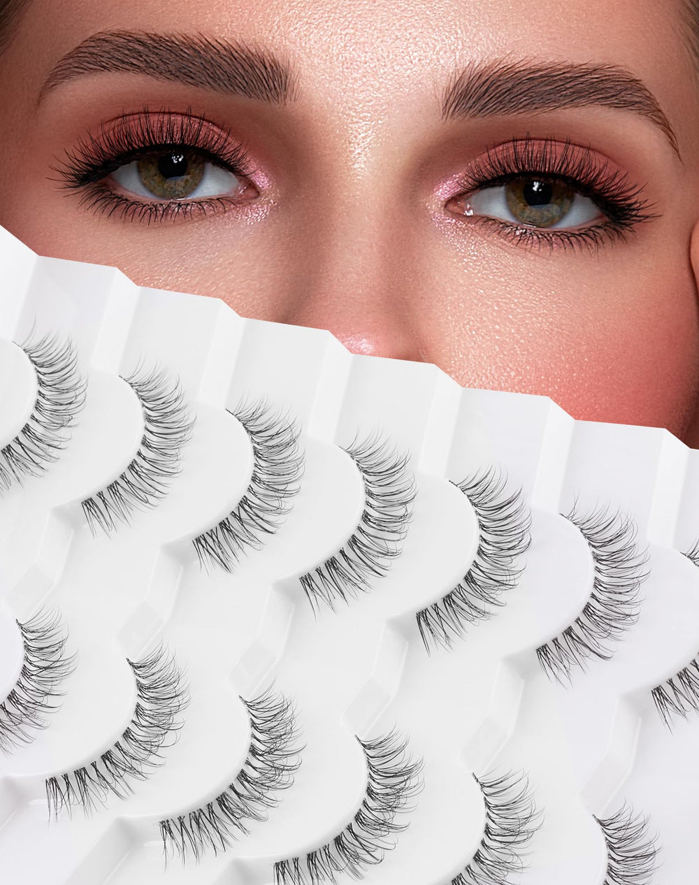 Jiocolor Fairy Strip Lashes winged-band close-up showing natural 3D volume for everyday wear.
