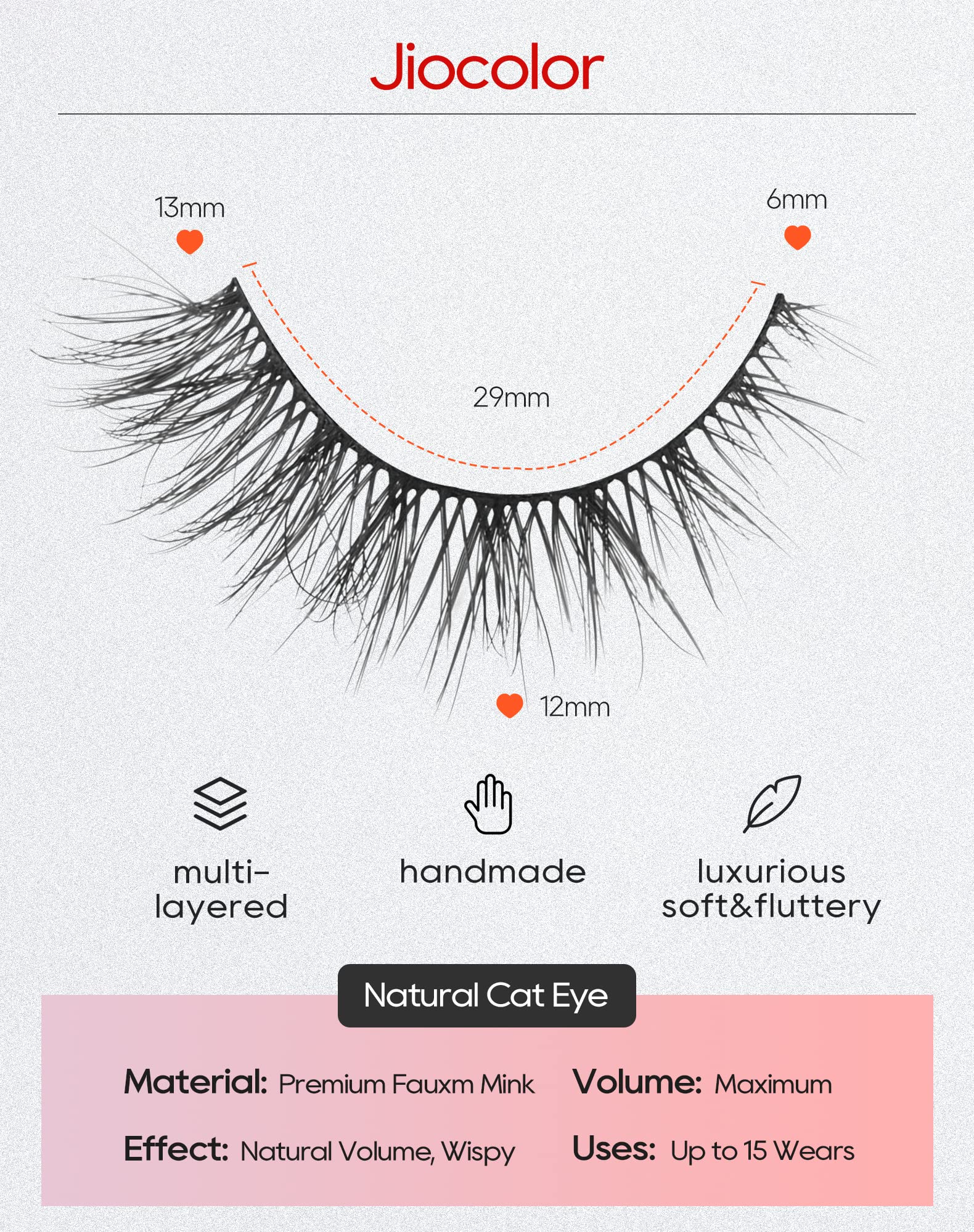Jiocolor Lashes wispy 3D effect adds gentle volume.