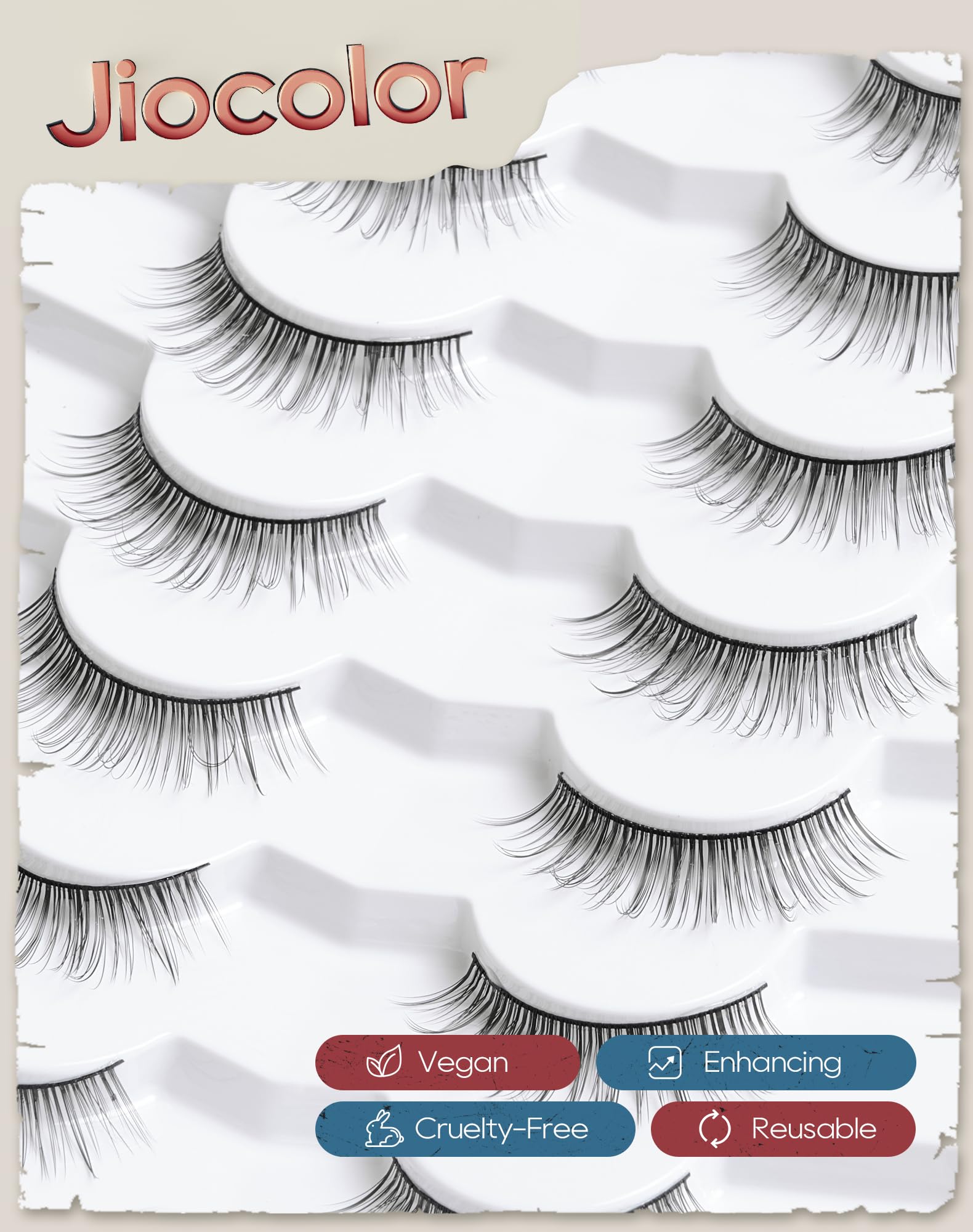 Jiocolor mink lashes use premium synthetic fibers to mimic real lashes.