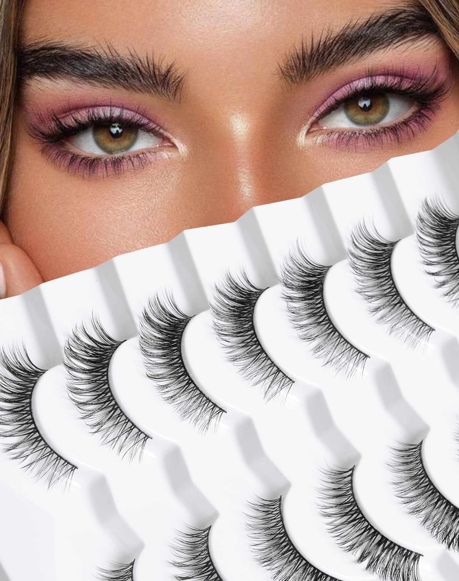 Jiocolor natural cat eye lashes with 10mm wispy length for a subtle lift