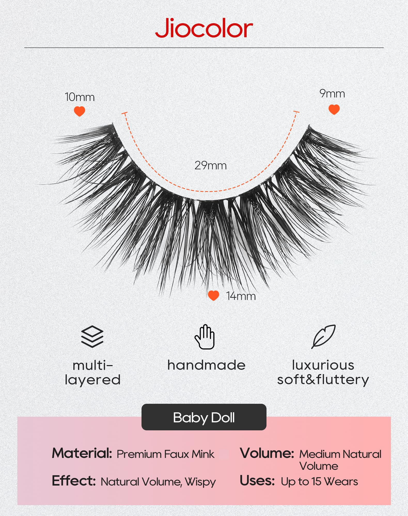 Jiocolor ultra-thin lash band for a seamless lash line.