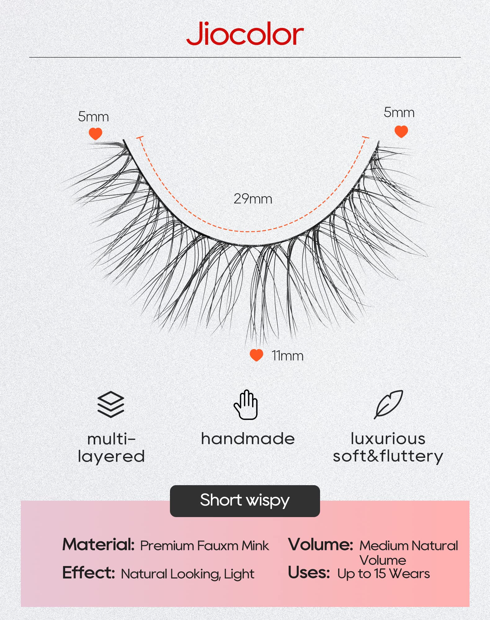 Jiocolor ultra-thin band lashes closeup for thinner, more natural appearance.