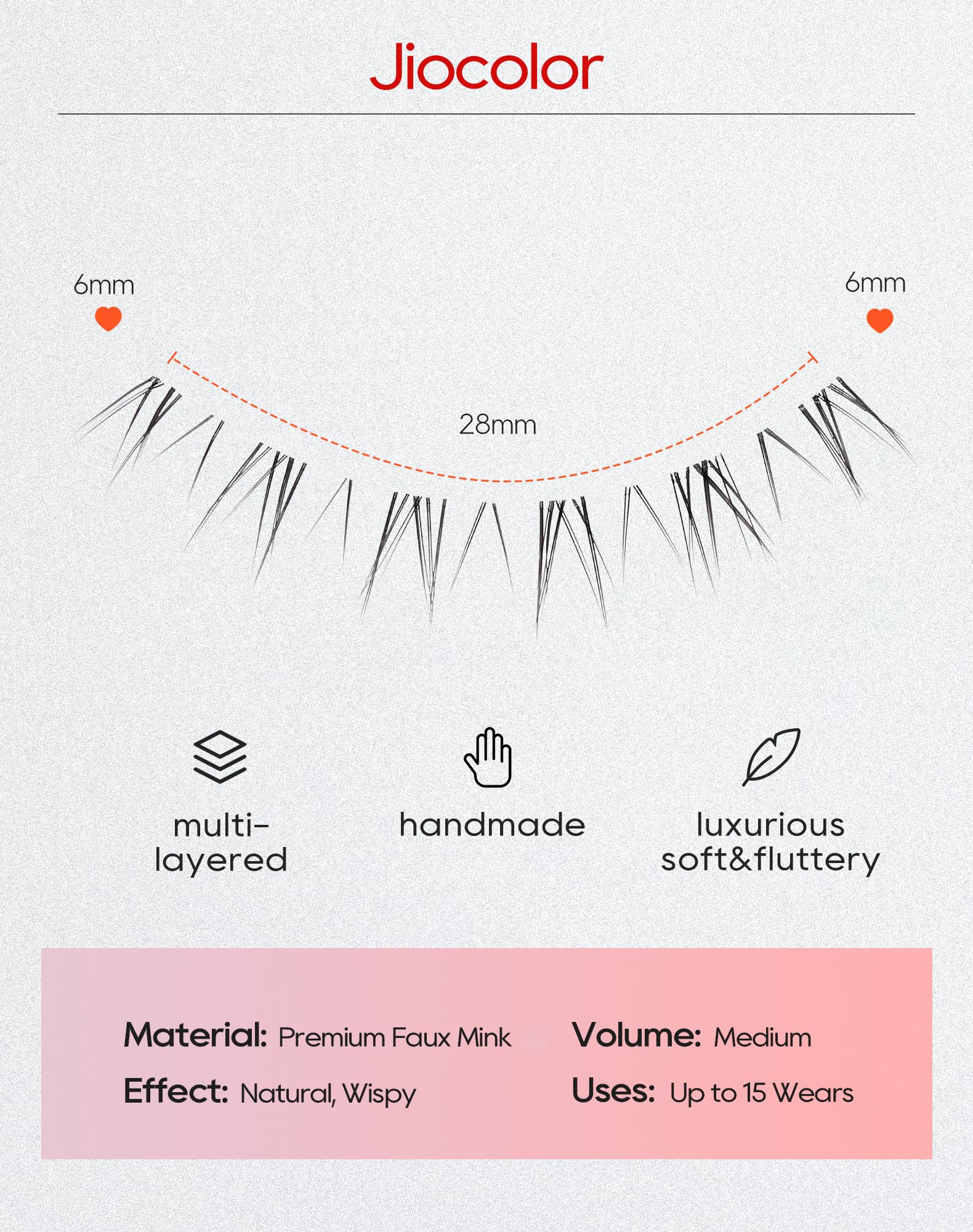 Jiocolor ultra-thin band lashes blend seamlessly with natural lashes.