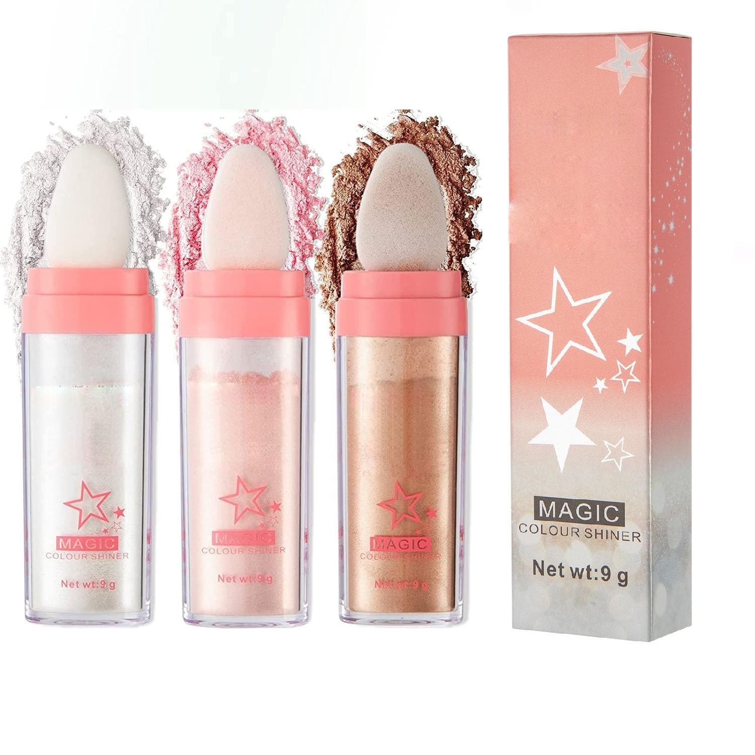 JISKG 3-color glitter powder compact for versatile glow on face and body